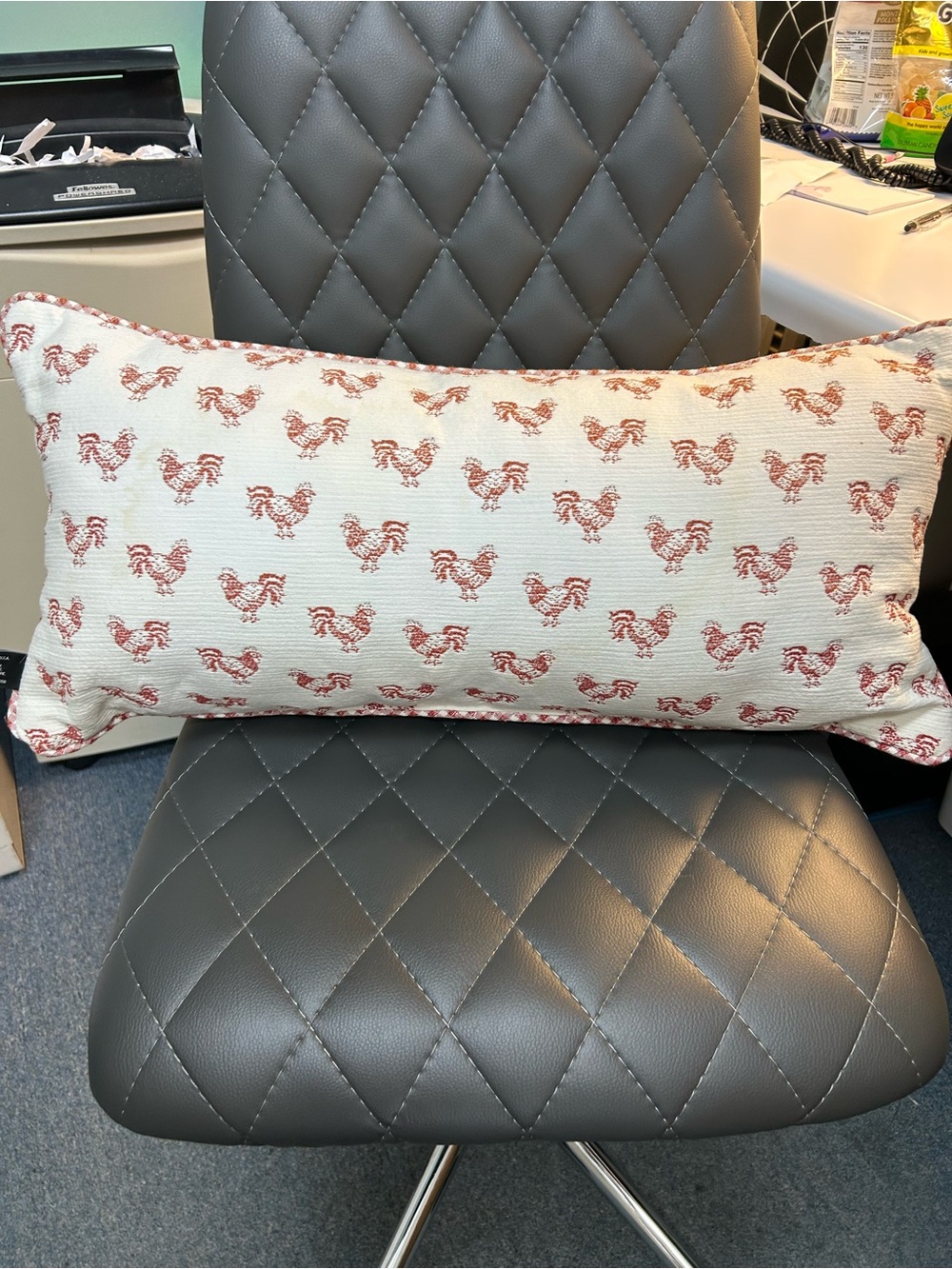 Cream and Red Rooster Pattern Lumbar Pillow - Home Accents